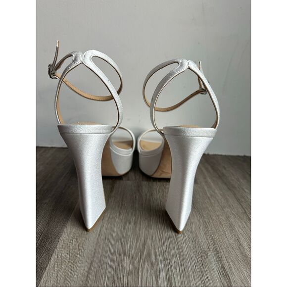 Badgley Mischka Caia 125MM Satin Platform Sandals in White Crepe US 8 $245 - Picture 7 of 10